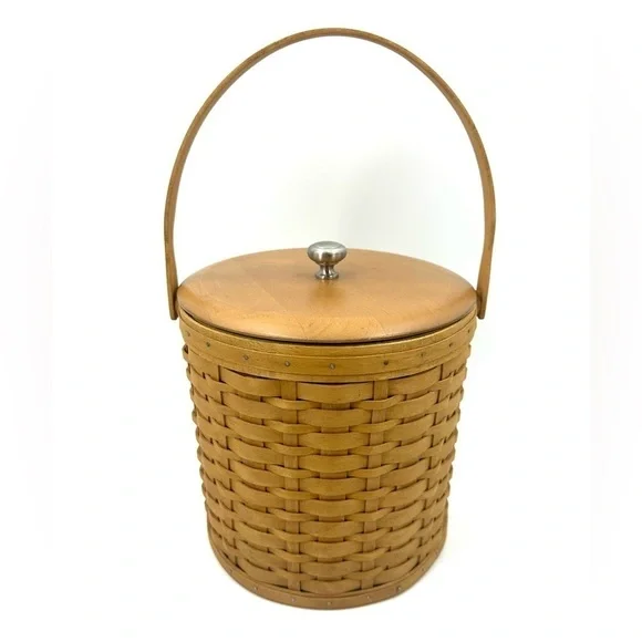 Longaberger Basket Ice Bucket 2003 Insulated With Wood Lid Top Handle Vintage - Picture 14 of 14